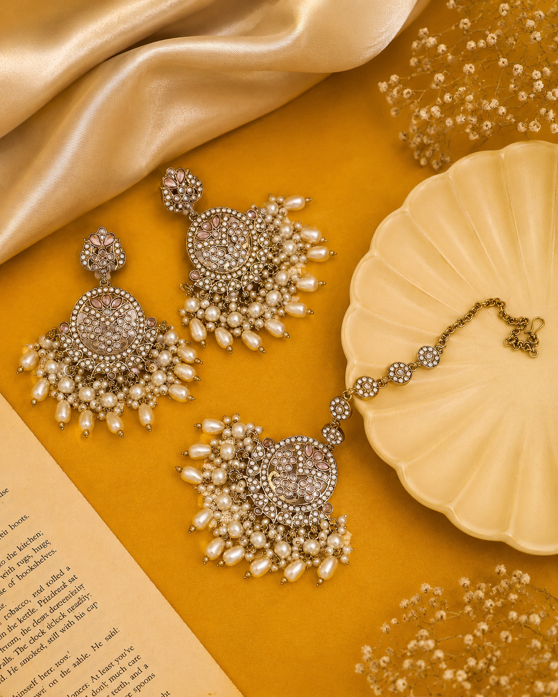 Elegant Pakistani Kundan Pearl Danglers