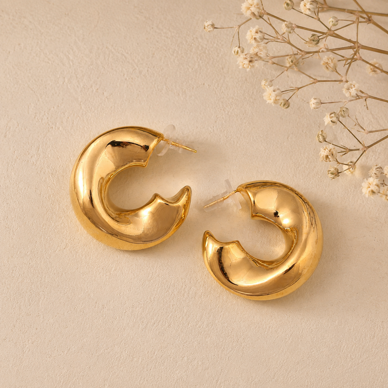 Beautiful Korean Style Real Gold Plated Hoop Earrings